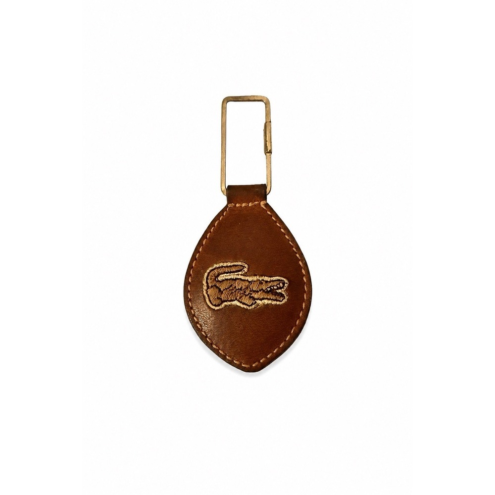 Vintage Lacoste Leather Keychain Fob Embroidered Crocodile Logo